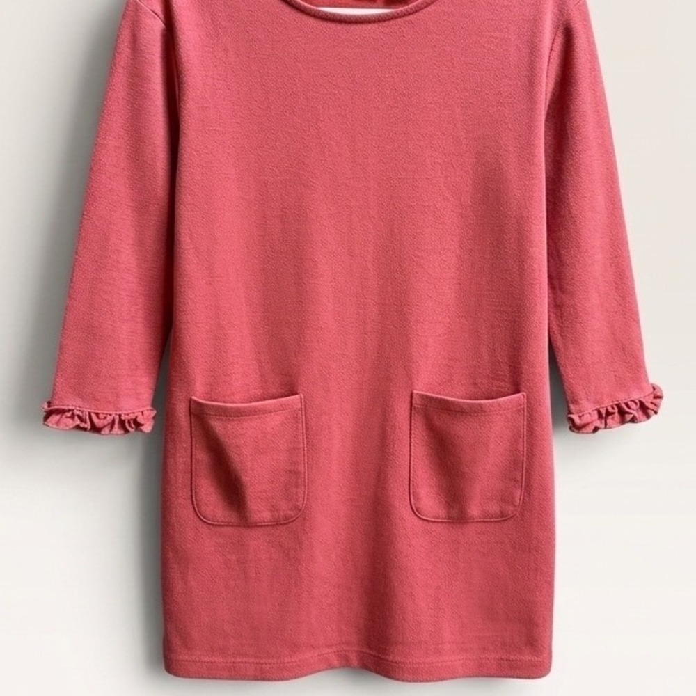 Cynthia Rowley Pink Textured Knit Shift Dress Ruffle Sleeve Pockets Small